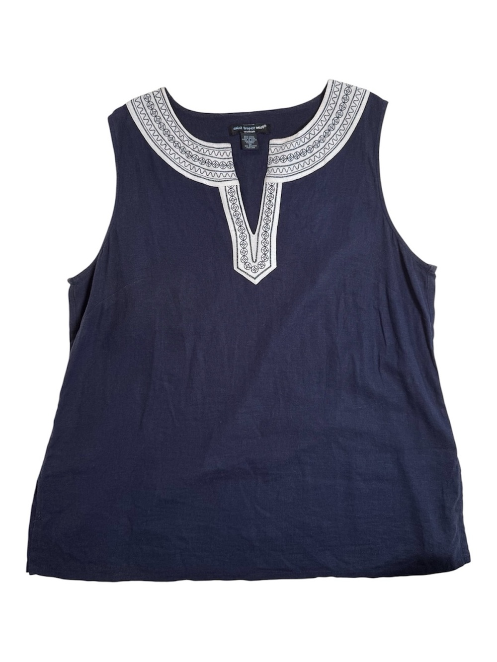 Saint Tropez West Women’s sleeveless navy blue tank top Linen blend Size 1X